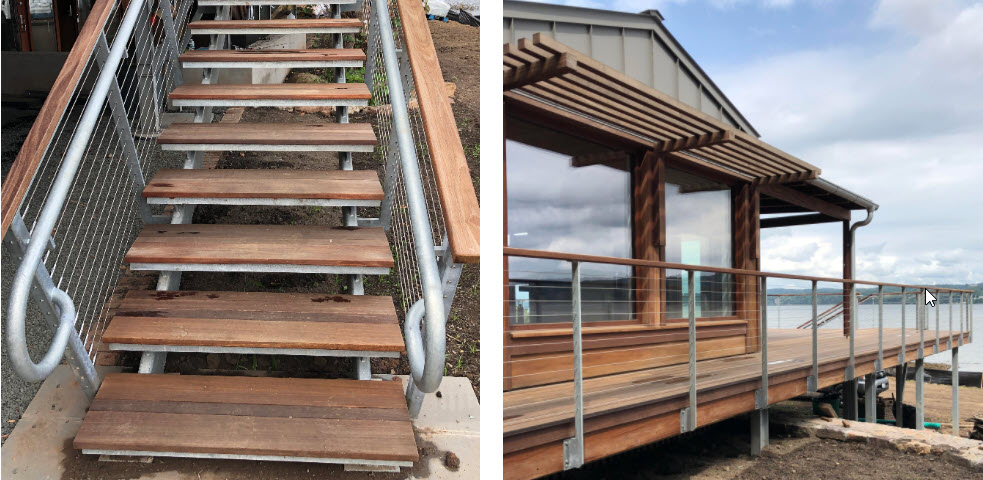 galvanized stair stringer with ada railing and deck railing