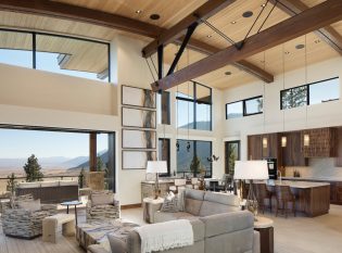 Open Concept Living Room and Kitchen with Contoured Ceilings