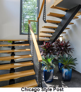 Floating Stair with mono stringer and Chicago Style Railing Post