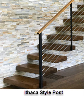 Ithaca style slim railing post example on cantilever stairs