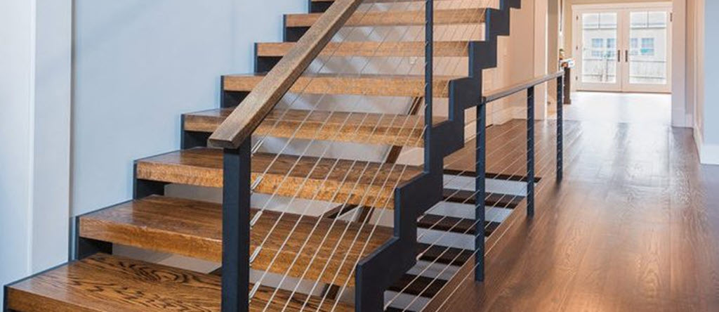 Wood Stair Tread with Zig Zag double stringer