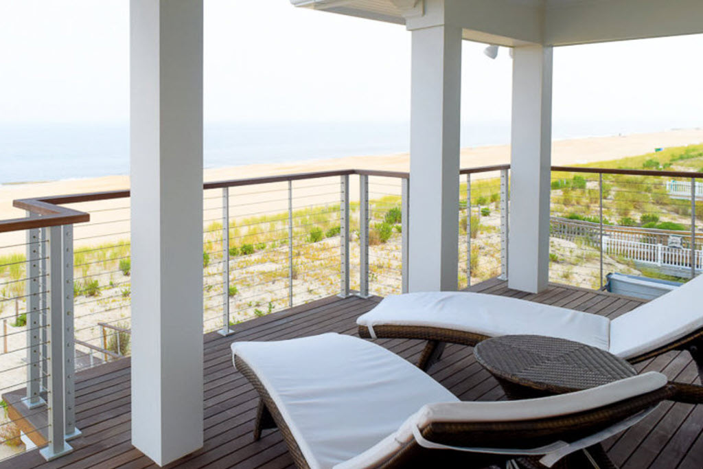 Cable Railing system on deck as seen from the home looking toward the water