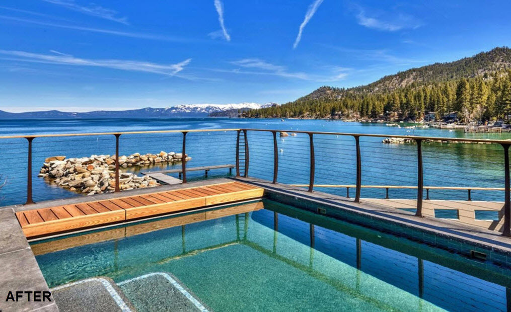After pool deck with curved cable railings