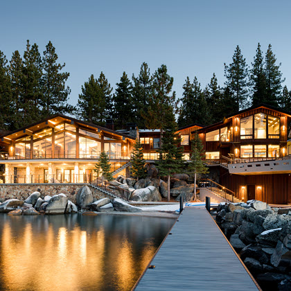 Curved wire rope railings on exterior of Villa Harrah Lake Tahoe