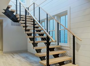 Floating Double Stringer Stairs with Custom cable railing system