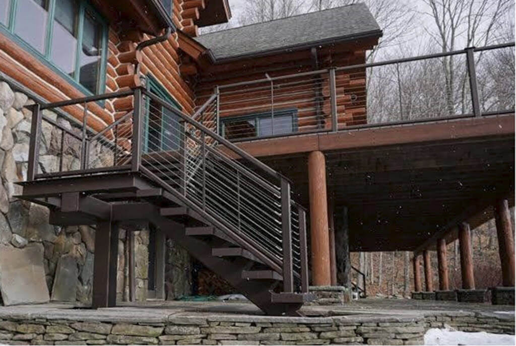 Exterior Floating Stair on Log Home