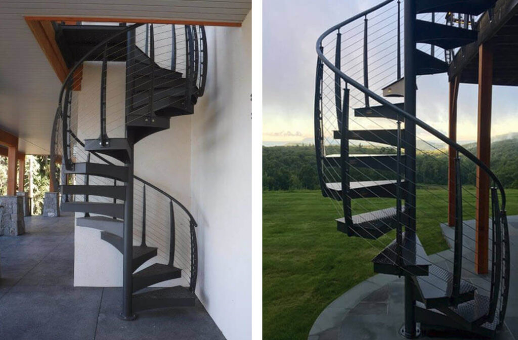 Exterior Spiral Stairs leading to upper level deck