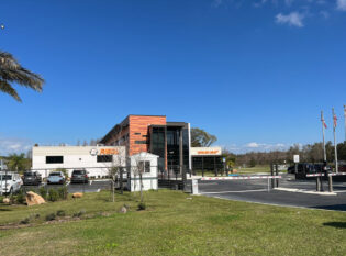 Corporate facility with cable fence and cable gates.