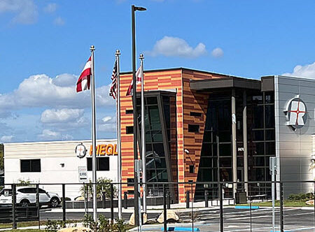 Cable Fence with driveway and man gates for commercial business office.