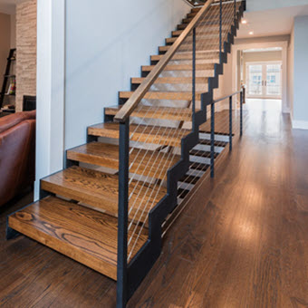 zig zag double stringer stairs with wood treads