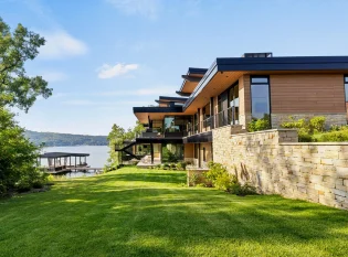 Cable railings on expansive decks, stairs and dock.