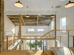 Keuka Studios Ithaca Style staricase and reclaimed barn wood beams