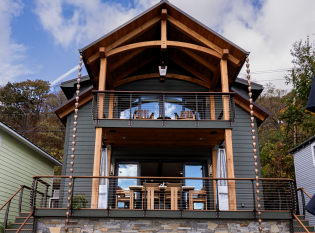 Post and Beam style with curved cable railing system