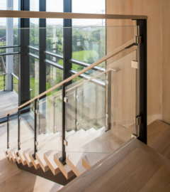 glass railing with black railing posts